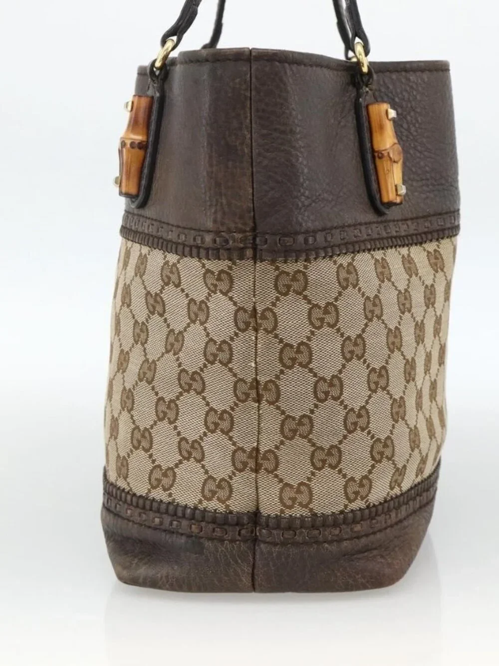 GUCCI GG Canvas Bamboo Tote Bag Black Gold 353125 Auth ka3798